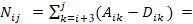 equation representing Nij = (Summation from k=i+2 to j of (Aik � Dik)