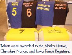 T-shirts were awarded to the Alaska Native, Cherokee Nation, and Iowa Tumor Registries.